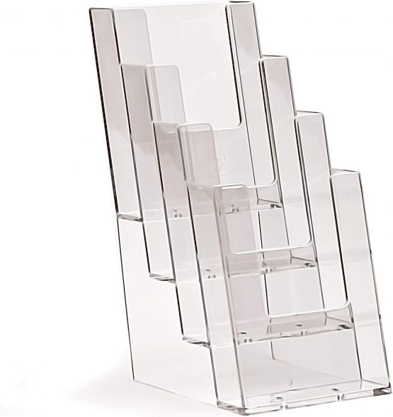 Taymar Brochure Stand/Flyer Holder DIN Long 105 x 210 mm with 4 Levels Transparent Pack of 4