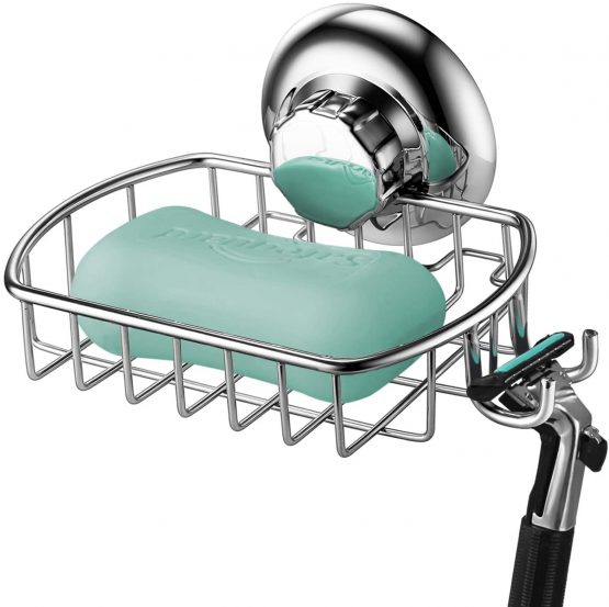 MaxHold No-Drilling / suction Cup Soap Basket - Soap Dish Holder with Hook- Vaccum System - Stainless Steel - Sponge Holder for Bathroom & Kitchen - Image 4