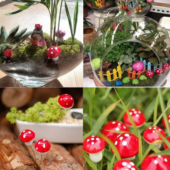 Pack of 100 Artificial Mini Toadstools,DIY Mini Red Mushroom Garden Ornament,Fairy Garden Ornaments Miniature Landscape Bonsai Decoration Foam Mushroom(Mixed 8 Colors) - Image 4