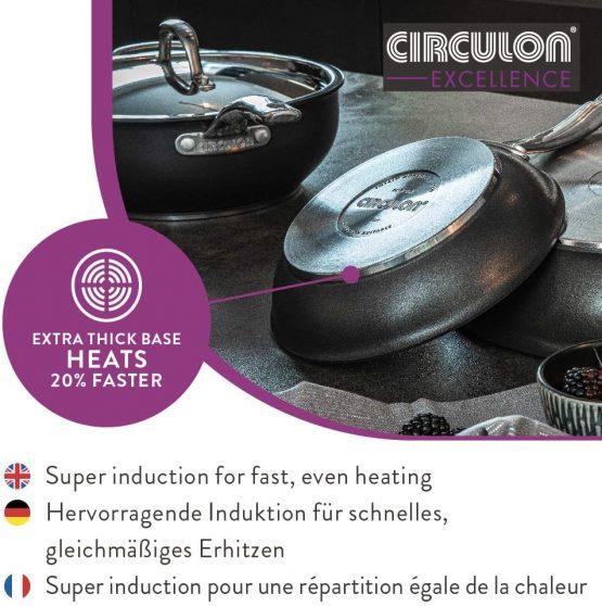 Circulon Excellence 22cm Frying Pan, High-Quality Non Stick Frying Pan, Aluminium Dishwasher-Safe Black Skillet with a Stainless Steel Handle - Image 4