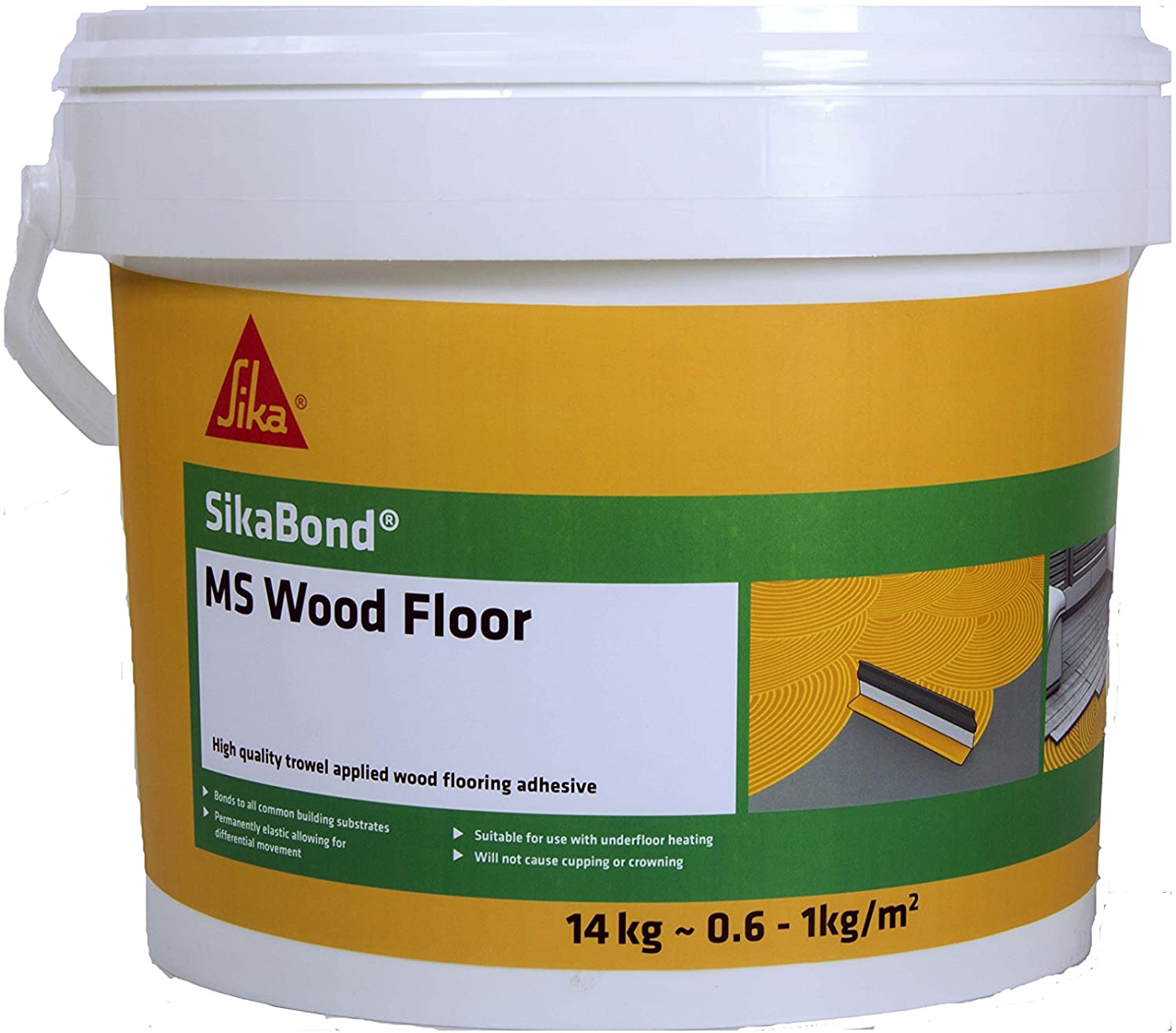 Sika SikaBond MS Wood Floor Adhesive - Solvent-Free - Elastic Formula - Ready to Use - Water-Free - Parquet Brown - 14kg