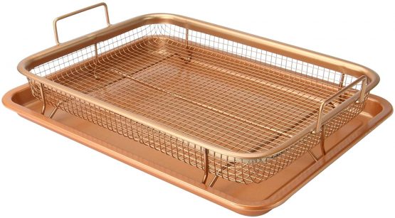Copper Crisping Basket & Baking Tray | Elevated Crisping Basket | 2 Piece Oven Set | Non-Stick Cooking Trays | Kitchen Crisping Set | M&W