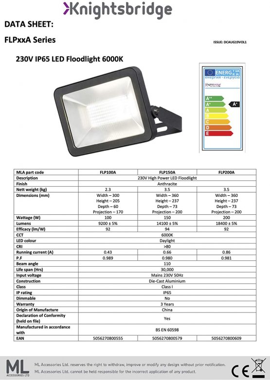 Knightsbridge LED Floodlight, Aluminium, 200 W, Anthracite - Image 2
