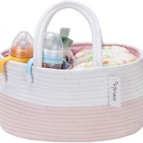 Hinwo Baby Diaper Caddy 3-Compartment Infant Nursery Tote Storage Bin Portable Car Organizer Newborn Shower Gift Basket Cotton Rope with Detachable Divider for Diapers & Wipes