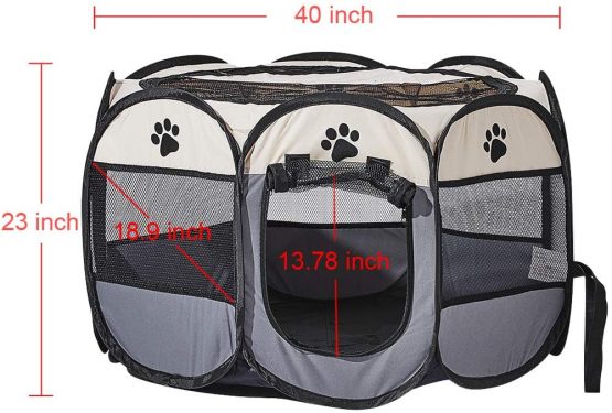 XianghuangTechnology Soft Fabric Portable Foldable Pet Dog Cat Puppy Playpen, Indoor/Outdoor use Pet Kennel Cage D40 x H23 Inch (Grey) - Image 2