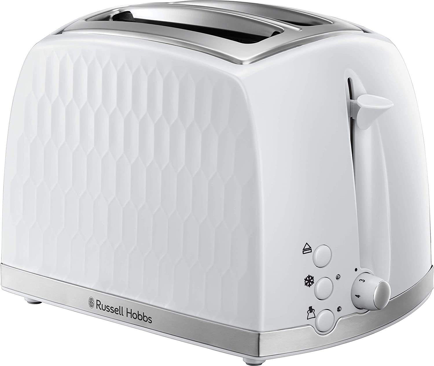 Russell Hobbs Honeycomb 2 Slice Toaster (Extra wide slots, High lift feature, 6 Browning levels