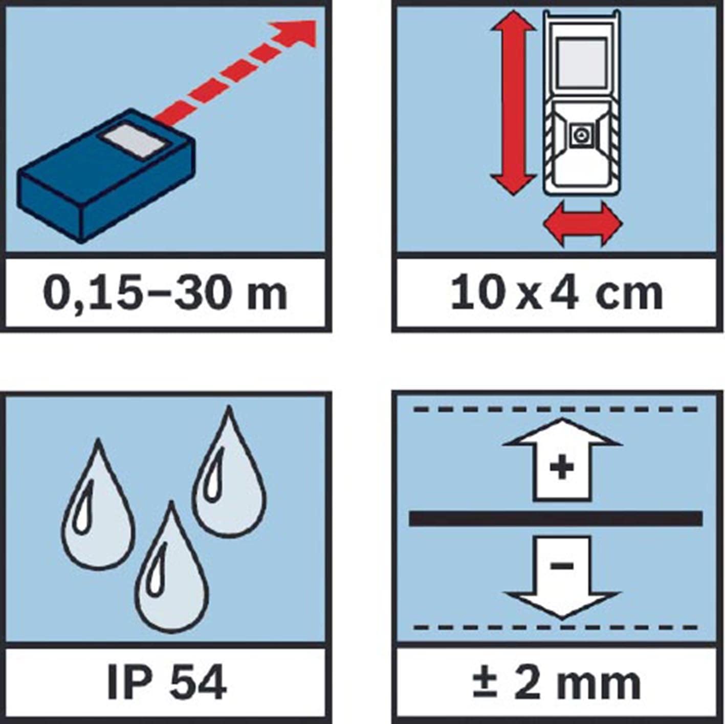 Bosch Professional Laser Measure GLM 30 (Single-Button Use, Metric System, Measuring Range: 0.15 - 30 m, 2 x 1.5 V Batteries, Protective Bag) - Image 2