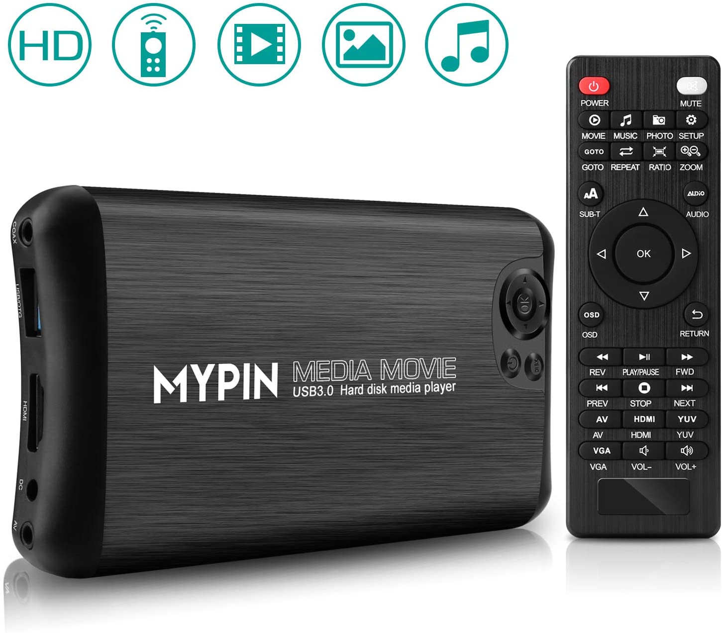 HDMI Media Player,1080P Full-HD Ultra Digital Media Player Support HDMI/AV/VGA Output，Play Video ...