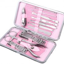 rayinblue 12pcs Stainless Steel Manicure Pedicure Set Nail Scissors Nail Clippers Kit With Pink Case