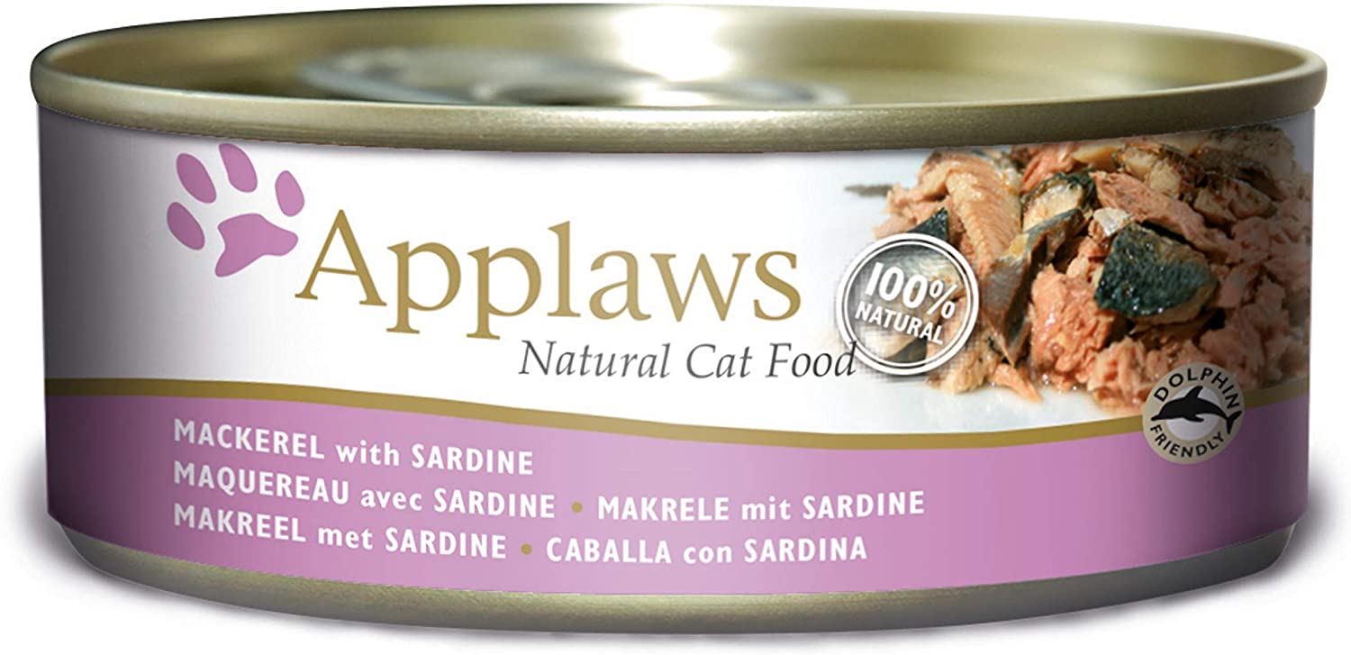 Applaws 100% Natural Wet Cat Food, Mackerel with Sardine In Broth Tin, 24 x 156 g, Pink, 83.33 g (Pack of 24)
