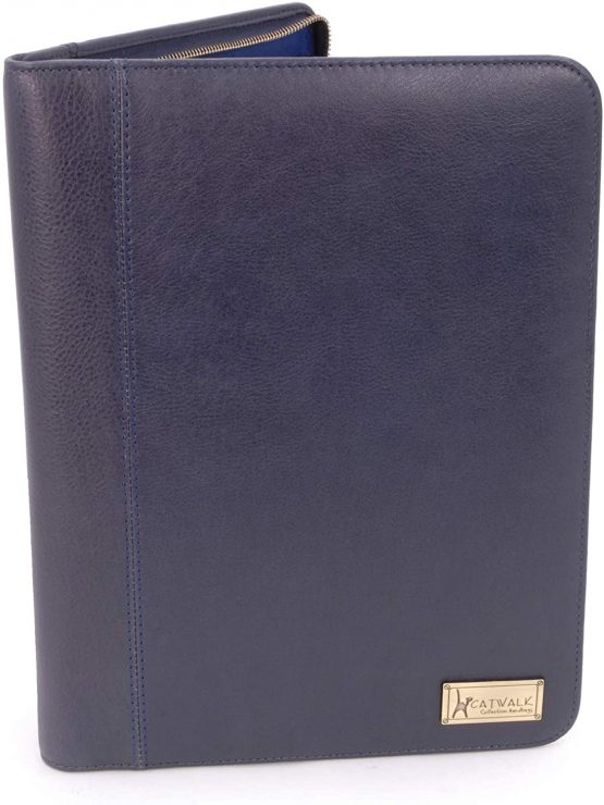 CATWALK COLLECTION HANDBAGS - A4 Zip Conference Folder -Business Organiser/Executive Document Holder/Presentation Portfolio -Vintage Fossil Leather - Chloe - Blue