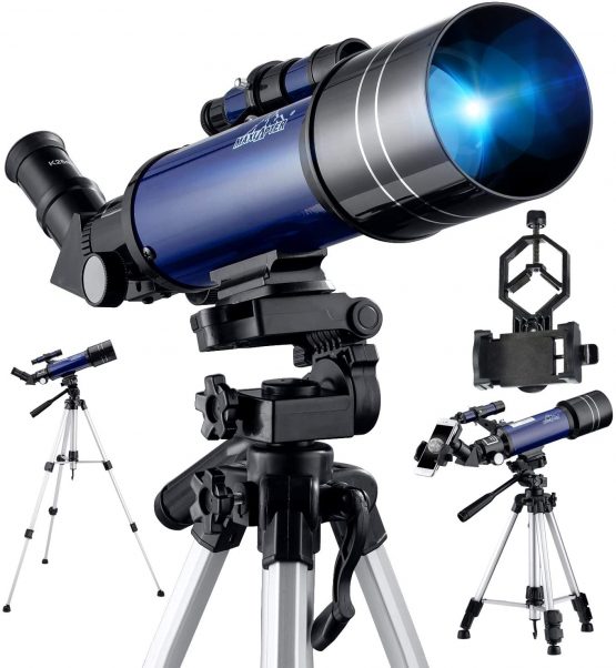 Telescope for Astronomy, Pro 400/70 FMC Glass Optical Refractor Telescopes, With Adjustable Tripod Phone Adapter for Kids Adult Beginners