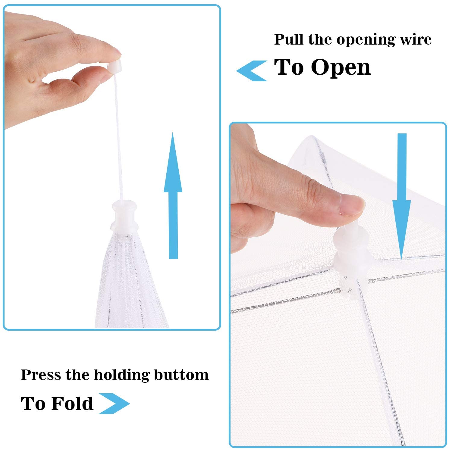 Popup Mesh Food Covers 4 Pack Reusable&Collapsible White Umbrella Tent Encrypted Screen Net Protectors for Outdoors Parties Picnics BBQs Keep Out Flies Bugs Mosquitoes(17X17In,13X13In) - Image 3