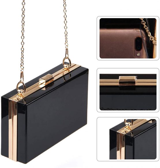EVEOUT Womens Acrylic Transparent Evening Clutches Clear Box Handbag Cross Body Purse Bag Shoulder Bag Black - Image 4