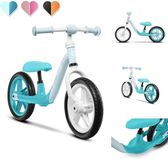 Lionelo Loe Turquoise Alex Children's Balance Bike up to 30 kg Saddle and Handlebar Adjustable 12 Inch EVA Foam Wheels Robust Construction Steering Angle Limiter EN 71 (Turquoise), Small