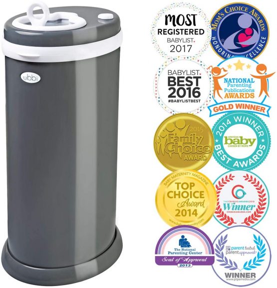 Ubbi Saving, Nappy Disposal Bin, No Special Bag Required, Steel Odor Locking Nappy Pail, Slate, 10030 - Image 2