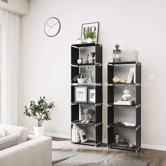 SONGMICS Storage Shelf, 5-Tier Bookcase, Garment Organiser, Each Shelf Holds 5 kg, 50 x 30 x 180 cm, for Living Room, Bedroom, Closet, Black LSN15H - Image 3