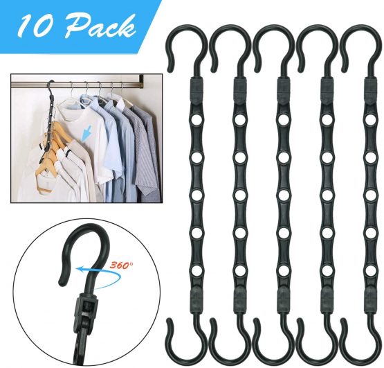 RedBee Magic Hangers 10 Pack Space Saving Clothes Hangers Organizer Closet Wardrobe Clothing Space Saver Sturdy for Heavy Clothes Multifunctional Hanging Amazing Multi Folding Hanger (Black, 10)