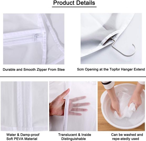 GoMaihe Clothes Cover Bags Set of 12, 60 x 120cm/6pcs + 60 x 100cm/6pcs Dress Garment Bag with Zip in Wardrobes, Moth Resistant Dustproof Waterproof Washable Suit Carrier Protector Bags for Men Women - Image 4