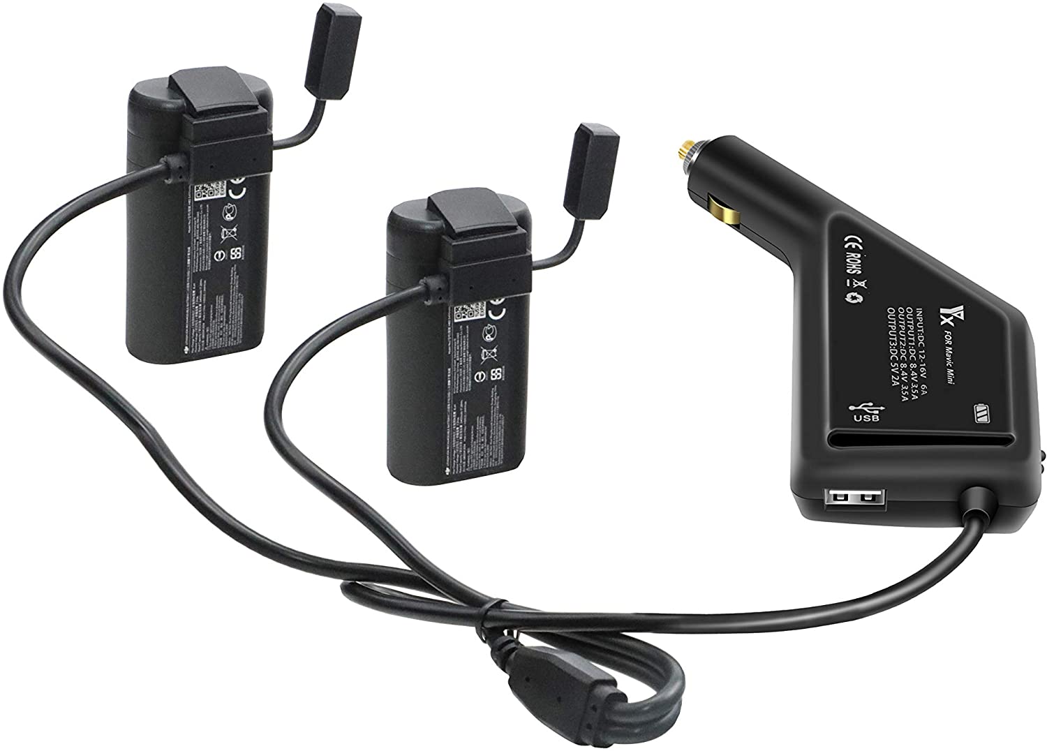 Onewer Car Charger for DJI Mavic Mini Drone (not for mini 2/3/4), Charging Adapter for 2 Flight Batteries + 1 Remote Controller (Black) - Image 3