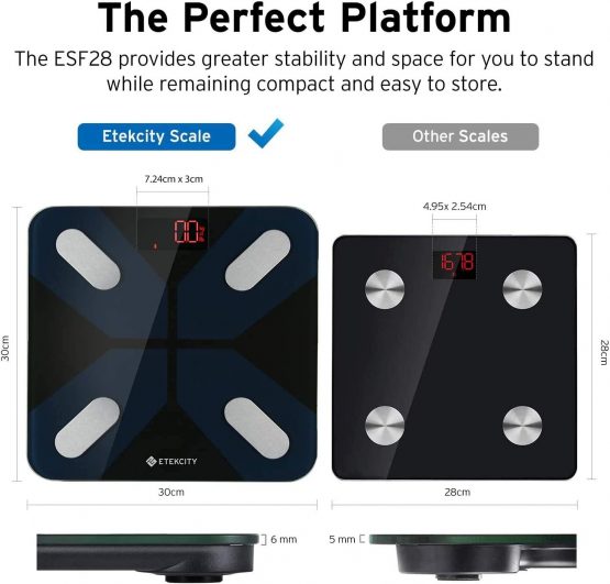 Etekcity Bluetooth Body Fat Scale, Personal Scale, Smart Digital Scale, Body Analysis Scales with Intelligent App for Body Weight, Fat, BMI, Muscle Mass, 28 St/180 kg/400 Lb, Black - Image 4
