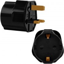 Incutex 1x Power Adapter EU to UK - Europe 2-Pin to 3-Pin UK - 13A Fuse - Travel Plug Socket European SchuKo in black