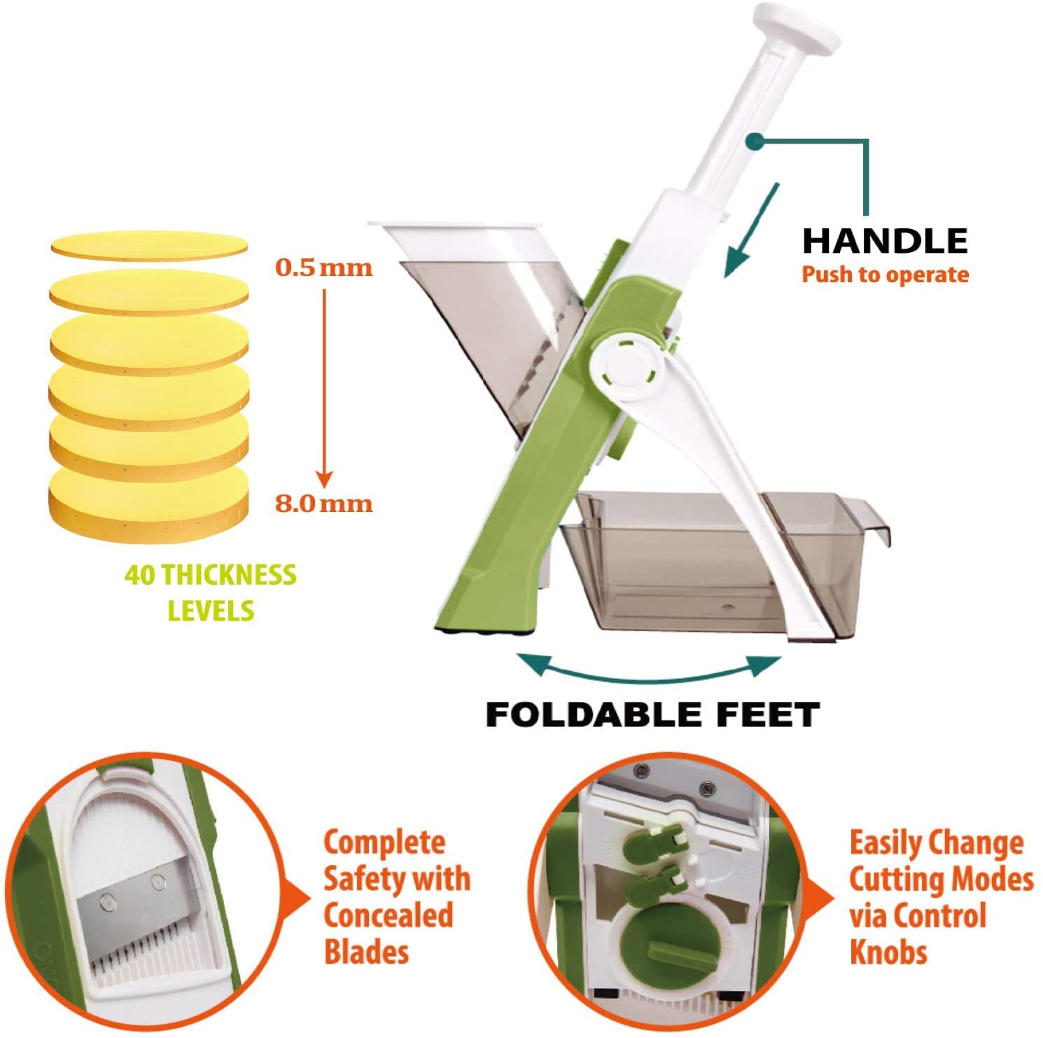 Brieftons Safe Mandoline Vegetable Slicer with 5 Removable Blades to Slice, Julienne, Chip, Chop, Dice Veggies/Fruits - Image 3