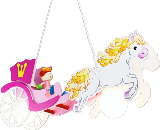 Elobra Children's Ceiling Light Fitting, Princess in a Horse-Drawn Carriage, Children's Room, Pink, Wood, A++