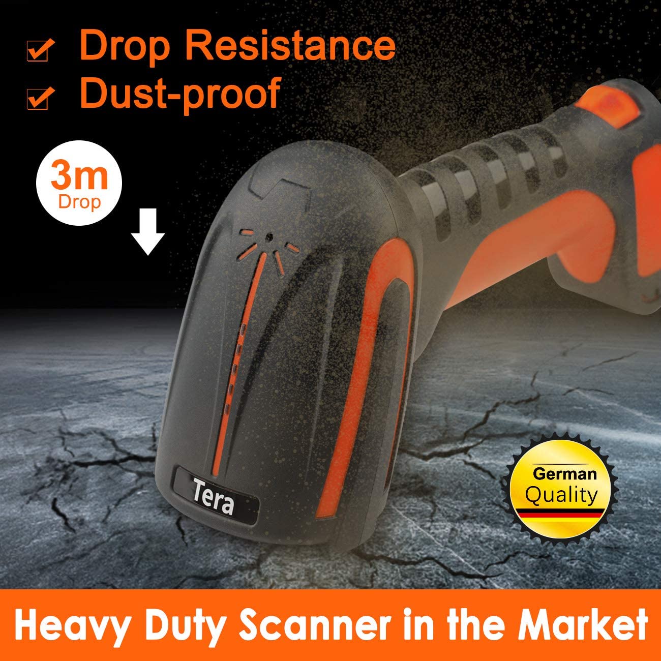 Tera Pro 1D 2D QR Wireless Industrial Barcode Scanner Bluetooth 1D 2D QR Code Reader 2200 mAh Built-in Battery Extreme Drop Resistance Heavy Duty 8100 - Image 2