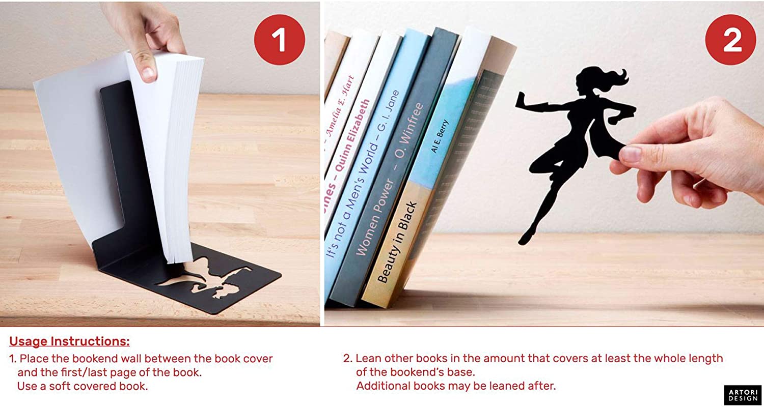 Unique Black Metal Decorative Bookends, Whimsical Hidden Book Ends for a Cool Book Holder Display - Image 3