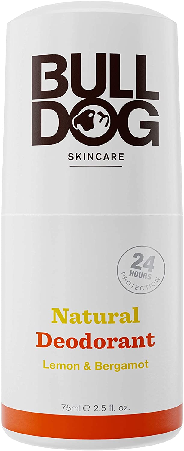 BULLDOG SKINCARE Lemon and Bergamot Roll On Natural Deodorant For Men 75 ml with Natural Fragrance Vegan Approved