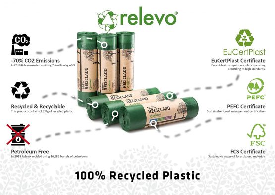 Relevo 100% Recycled Bin Liners, Heavy Duty 50L, 60 Bin Bags - Image 2