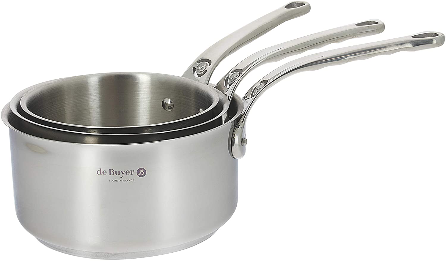 De Buyer 3 Pieces Milady Saucepan Set, Silver, 32.99 x 32.99 x 14 cm