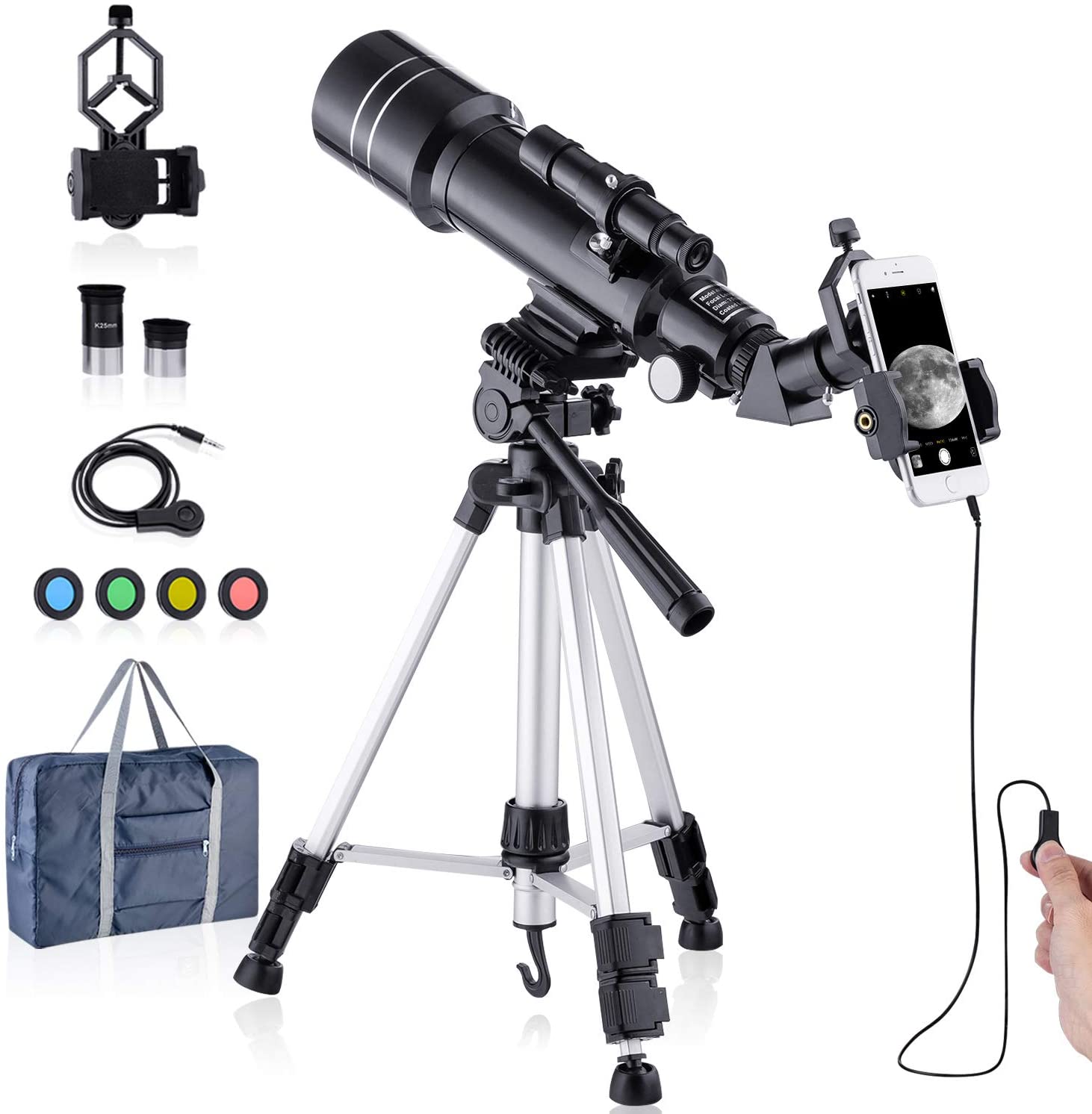 Telescope for Astronomy Adult and Kids 70mm Aperture Professional Refractor Telescopes for Beginners, Watching the Moon
