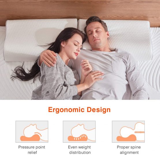 Sweetnight Memory Foam Pillow, Orthopaedic Pillows- Ergonomic Anti Snore Contour Cervical Cooling Bed Pillows for Night Sweats with Washable Pillow case 60 X 40cm - Image 2
