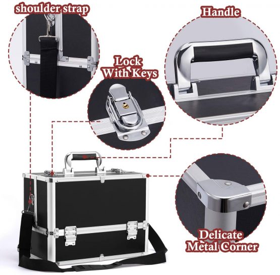 Stagiant Extra Large Makeup Case Professional Cosmetic Box Organiser Case 6 Trays with DIY Divider and Shoulder Strap (Black) - Image 3
