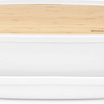 Brabantia 128288 Large Bread Bin with Wooden Serving Board and Handle - Light Grey