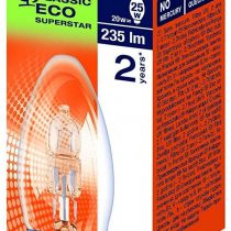 4 x OSRAM Classic Eco Superstar 20W (=25W) Candle BC B22 Halogen Energy Saving Light Bulbs, Bayonet Cap, Dimmable Lamps, 235 Lumen, Mains 240V