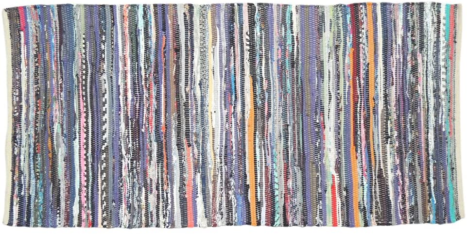 EHC 100% Recycled Handmade Multi-Coloured Chindi Floor Rug 60 x 90 cms, Multicolor, 60 x 90 cm (Rectangular)