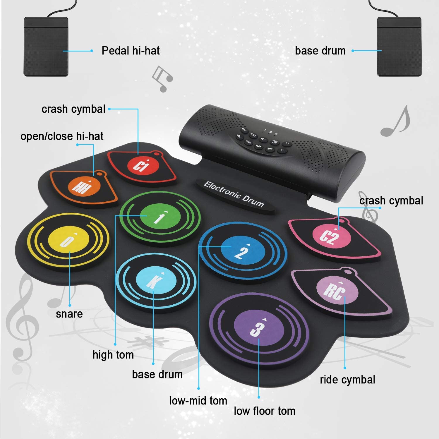 Anpro Electronic Drum Set Foldable Builtin Speaker,9 Pads Stereo