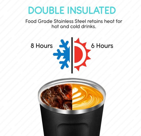 Travel Mug, Insulated Thermal Coffee Cup with Leakproof Lid, 510ml, UK Brand, Stainless Steel, Reusable, Large Size, Keep Drinks Hot and Cold, 17oz, Black - Image 3