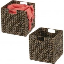mDesign Set of 2 Storage Basket - Foldable Water Hyacinth Storage Box - Basket Storage Unit Ideal for Storing Clothes, Toys or Magazines - with Wickerwork Pattern - Natural