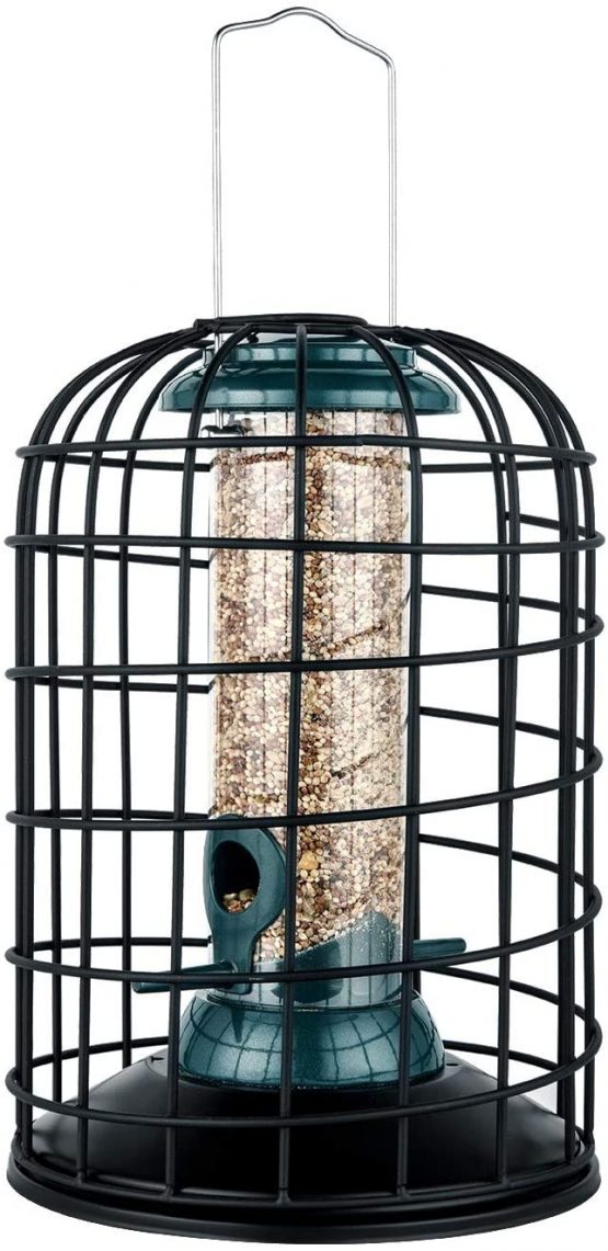 iBorn Squirrel Proof Bird Feeder with Squirrel, Pestoff Hanging Wild Bird Seed Feeder for Mix Seed Blends, Sunflower Heart, Birdbath, Heavy Duty All Metal Anti-UV Finishing, Green 8 Inch - Image 4