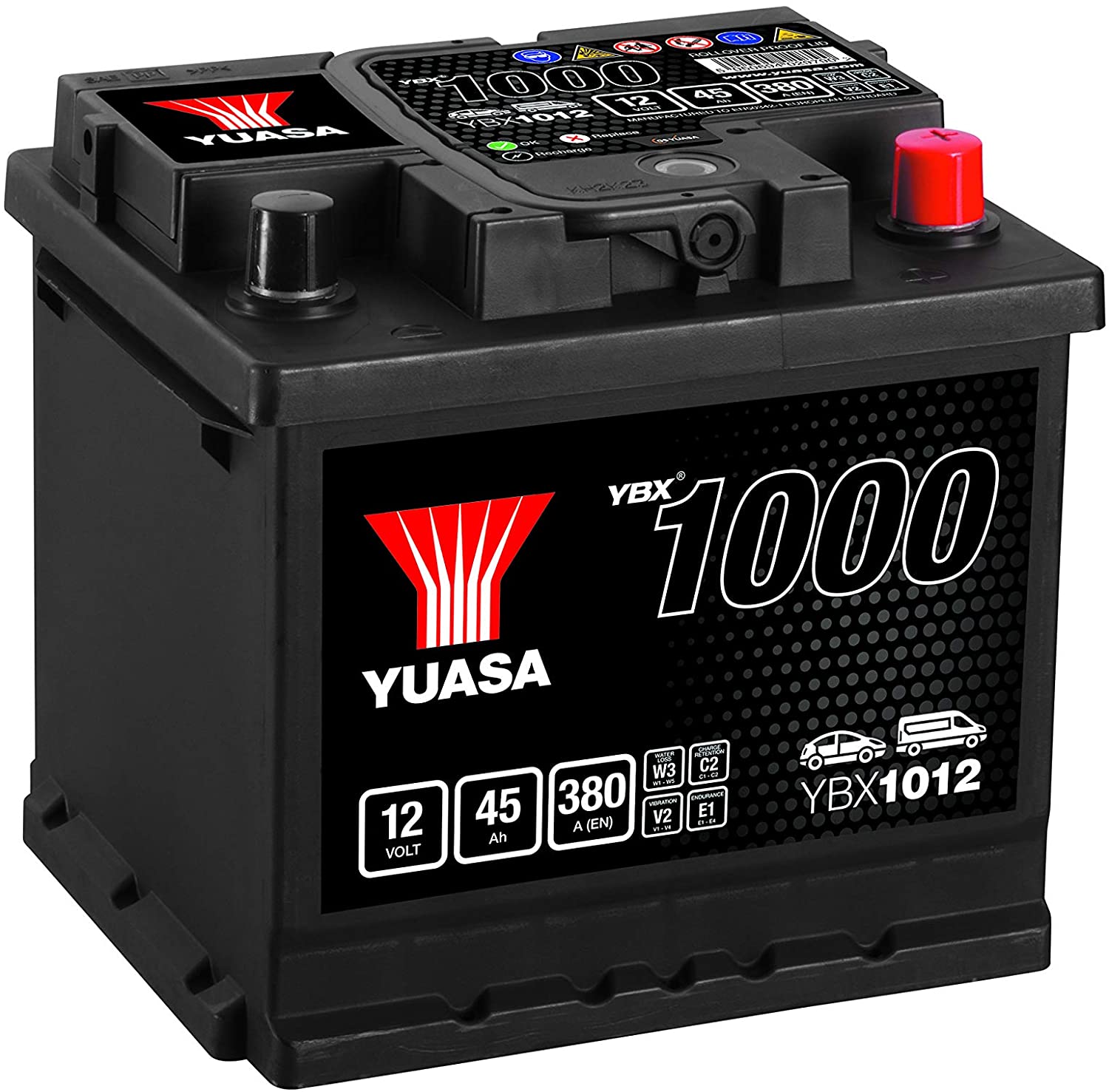 Yuasa YBX1012 12V 45Ah 380CCA Sealed Maintenance Free High Performance Free Car Battery