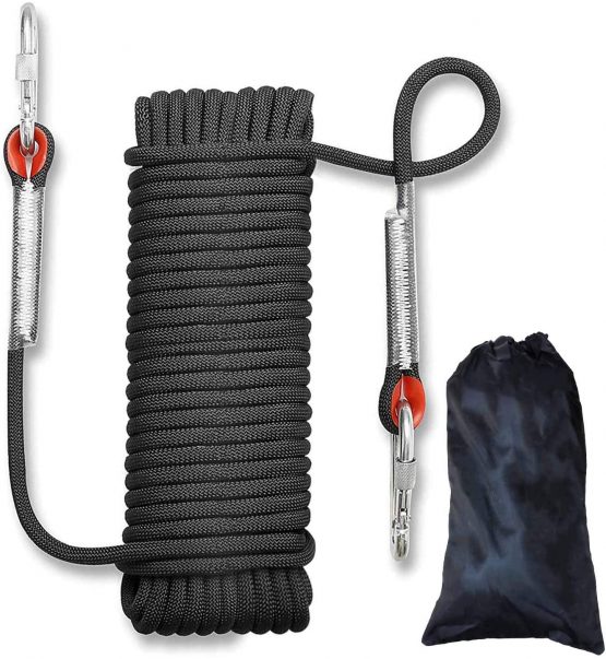 Outdoor Climbing Rope Diameter 10mm Outdoor Static Rock Climbing Rope, High Strength Cord Safety Rope Braid Nylon Rope, Escape Rope Fire Rescue Parachute Rope with 2 Carabiner, 10m / 20m