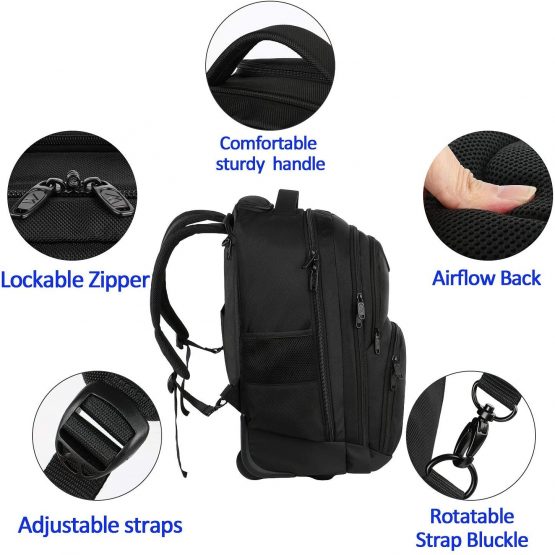 Wheeled Laptop Backpack 15.6 inch,MATEIN Rolling Laptop Rucksack, Water Resistant Wheeled Overnight Rucksack Business Travel Trolley Bag for Men Women, Black - Image 4