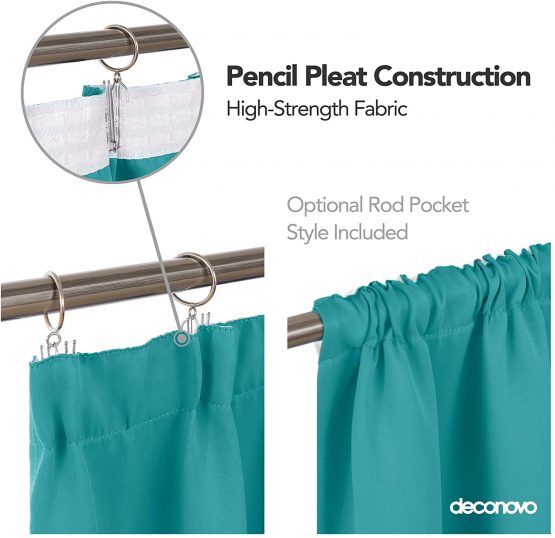 Deconovo Home Decoration Thermal Insulated Curtains Blackout Curtains Pencil Pleat Curtains for Kids Turquoise W55 x L79 Inch 2 Panels - Image 4