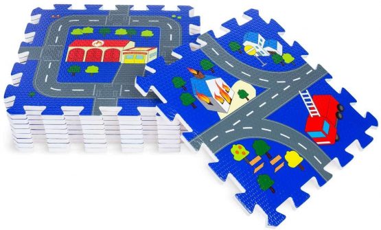Leo & Emma Rally Play Foam Floor Tiles For Kids - Interlocking Foam Mats - Fire department Race Track Rug - Set of 9 Large 32 x 32 cm Pieces - Perfect Hot Wheels Mat - TÜV tested - Image 3