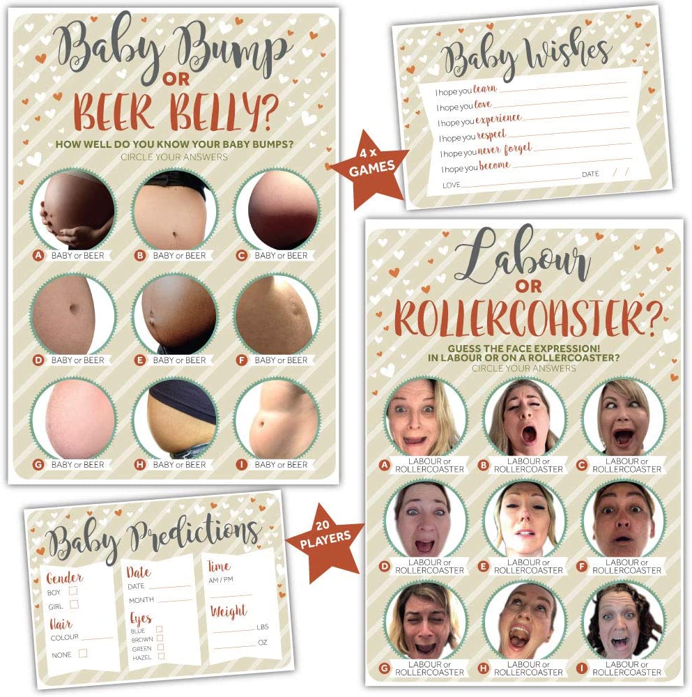 Baby Bump or Beer Belly Game/Labour or Rollercoaster/Baby 4 Baby Shower Games 