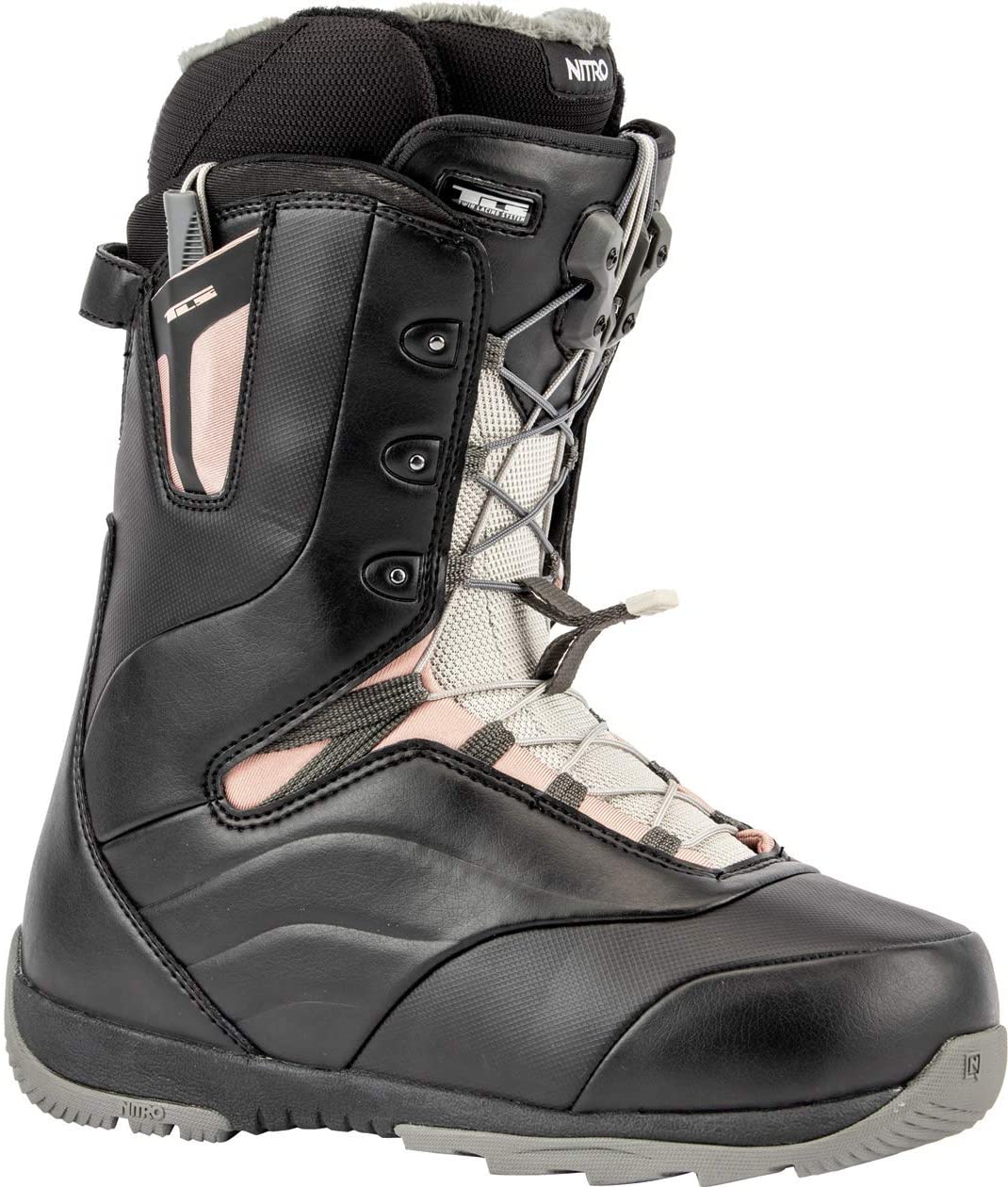 Nitro Snowboards Women's Crown TLS '20 All Mountain Freeride Freestyle Quick Lacing System Boat Snowboard Boot, Black-Rose, 27.0